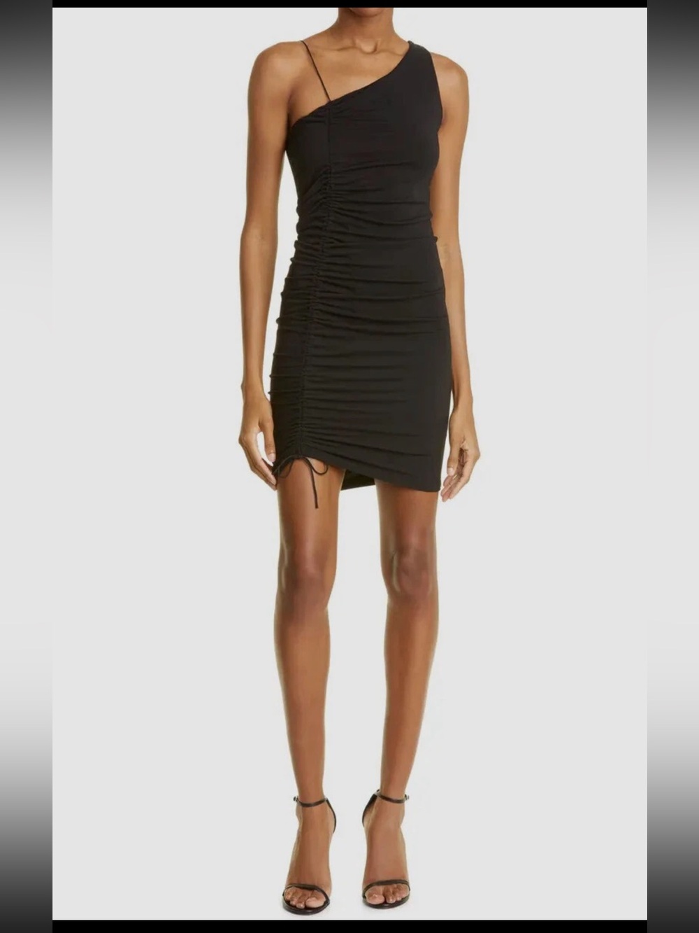 Alice + Olivia Binnie Asymmetric One Shoulder Ruched Black Mini Dress Size 6